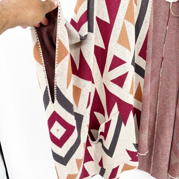 Billabong Boho Aztec Enchanted Days Hooded Cardigan Sweater‎ Poncho Size M - Picture 3 of 6